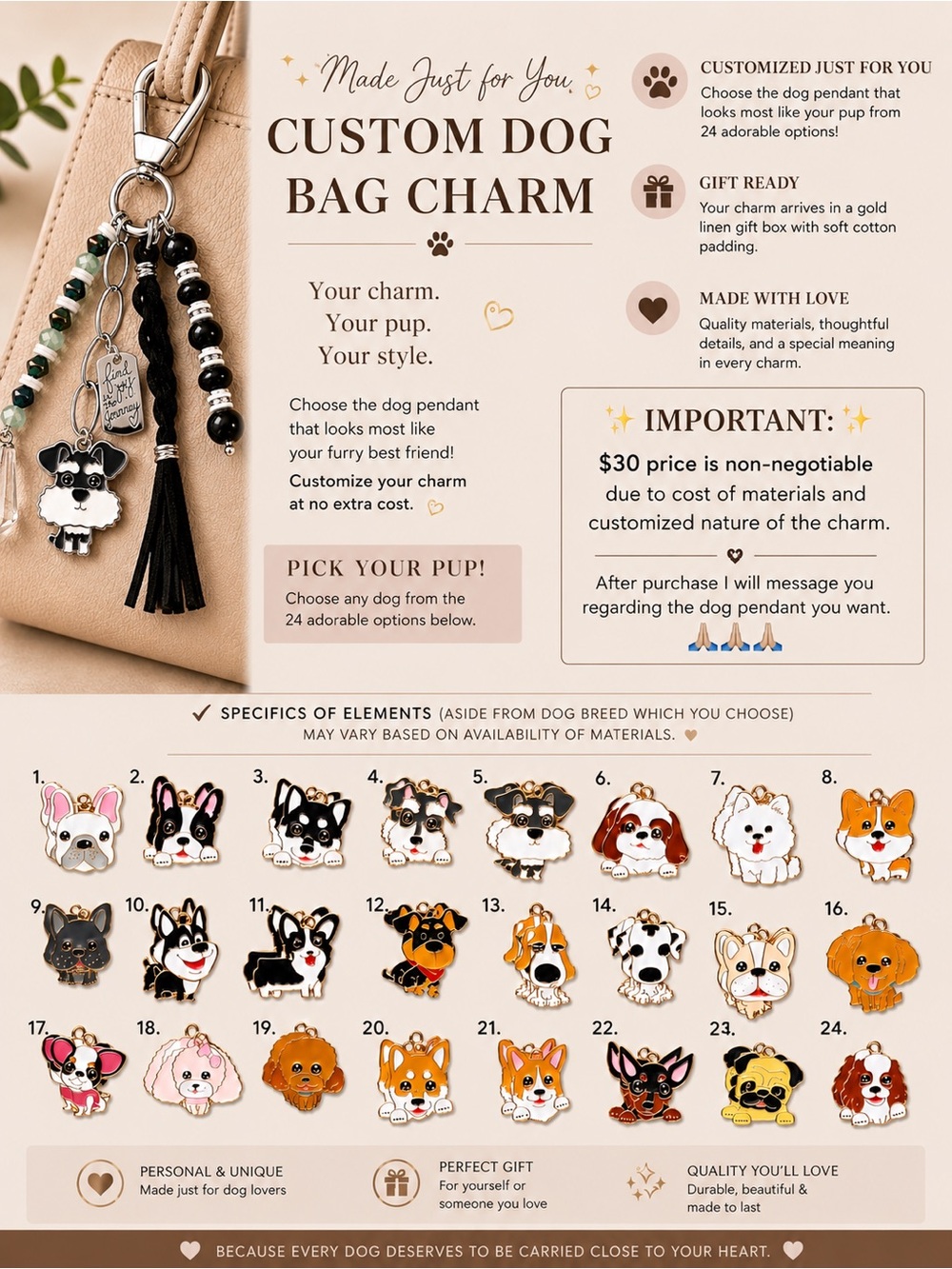 🐾 Hand Crafted Custom Dog Bag Charm🐾